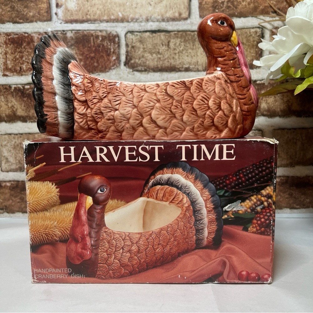 Harvest Time Handpainted Turkey Dish